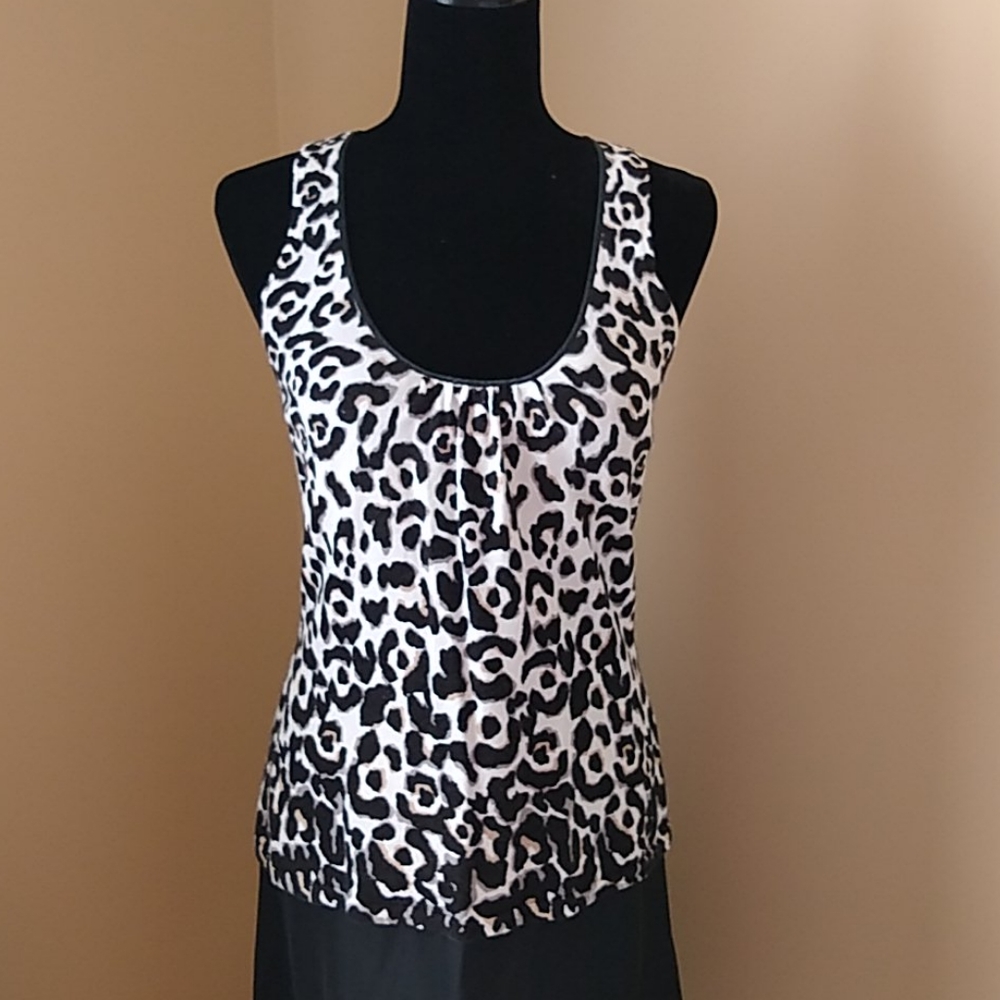 White House Black Market Leopard Print Tank In Black & White Size M